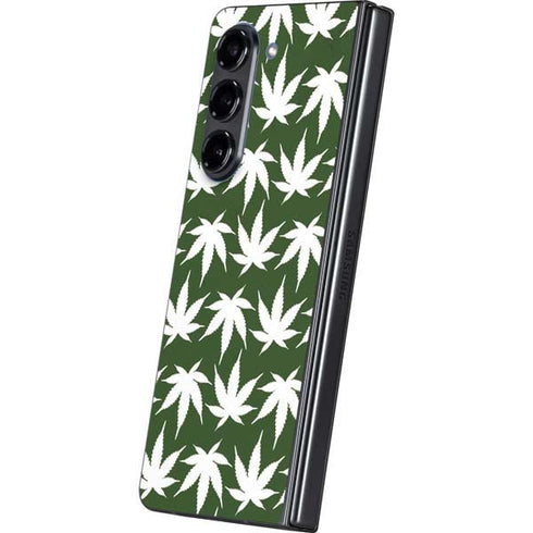 Marijuana Leaf White Pattern Galaxy Z Fold5 5G Skin
